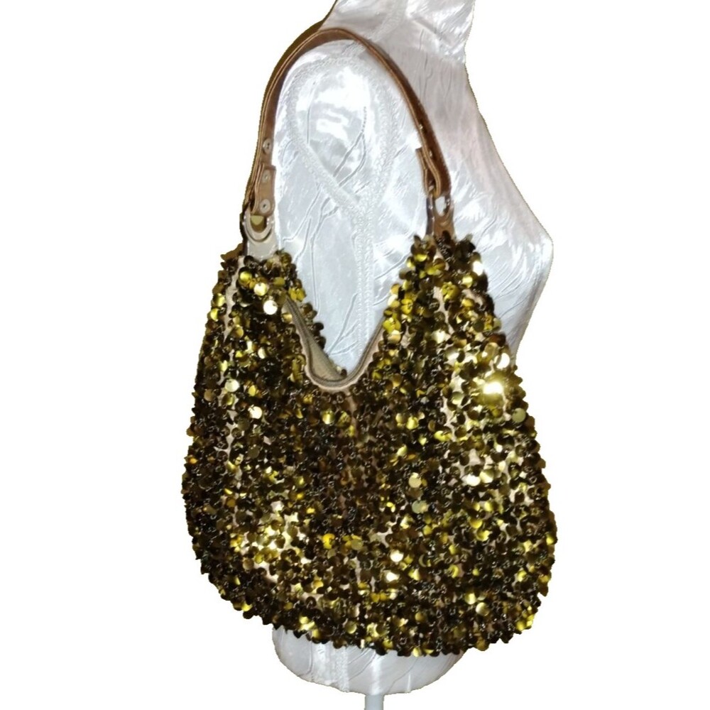 Y2K SEQUIN BEADED GOLD VINTAGE SHOULDER PURSE HANDBAG 2000S RARE SPARKLY